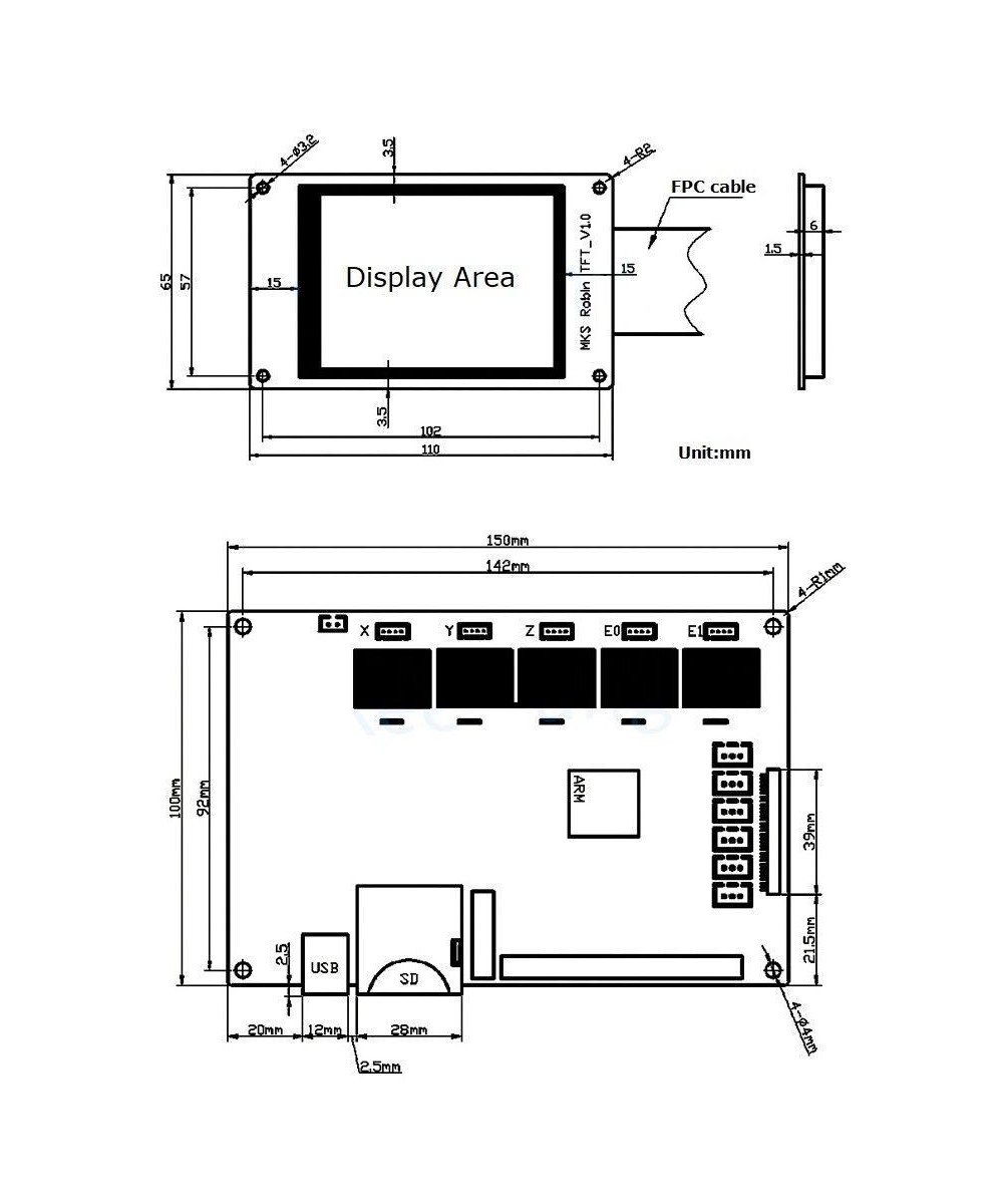 Tarjeta madre y pantalla para impresora 3D MKS Robin STM32