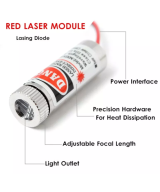 Modulo laser foco ajustable 5mW, 650nm 5V Lineal/Cruz/Punto rojo