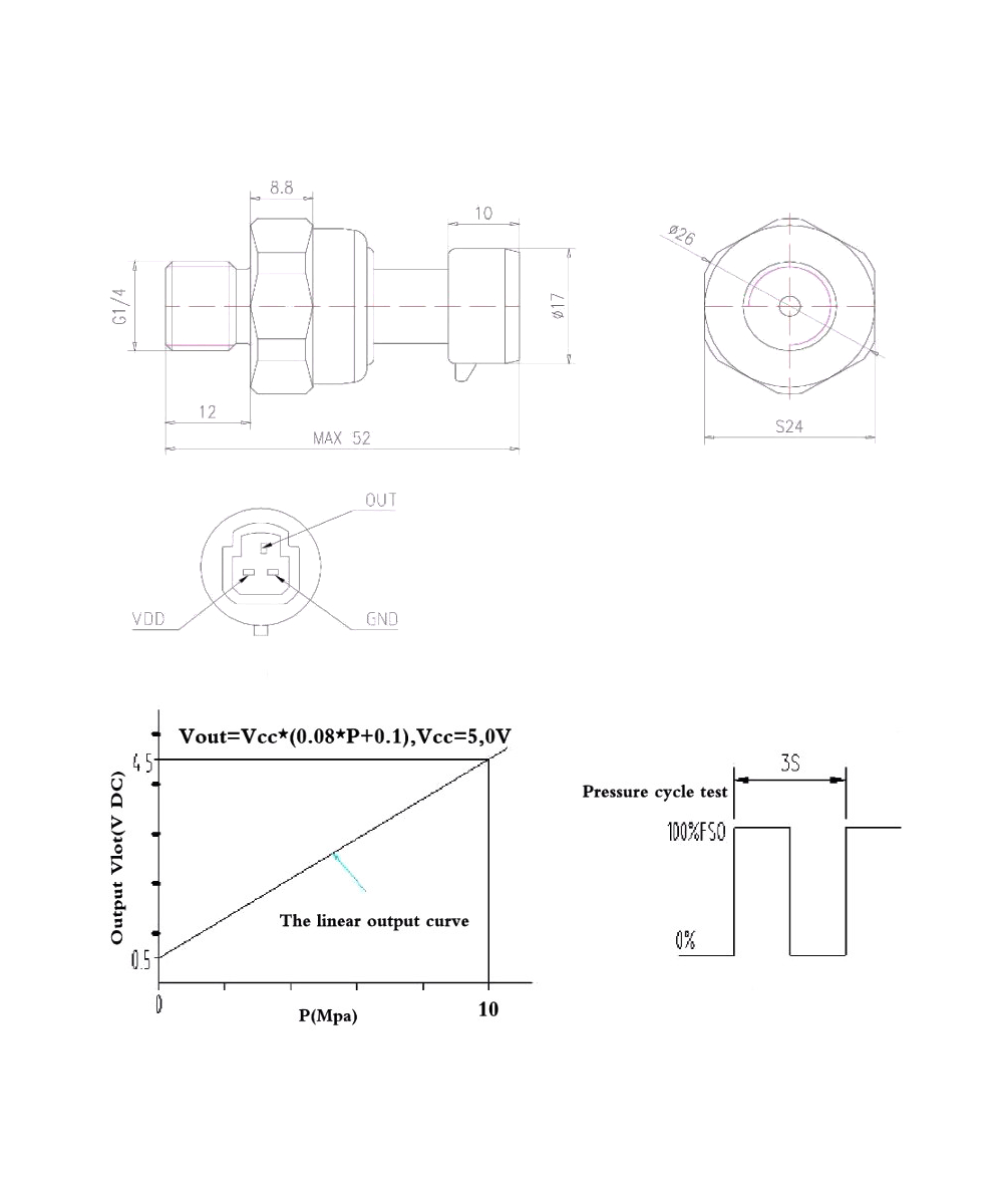 Sensor de presion 10Mpa 1470psi HK3010
