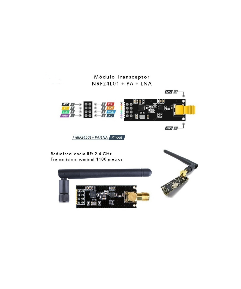 Modulo NRF24L01+PA+LNA 2.4GHz SPI 1Km con Antena