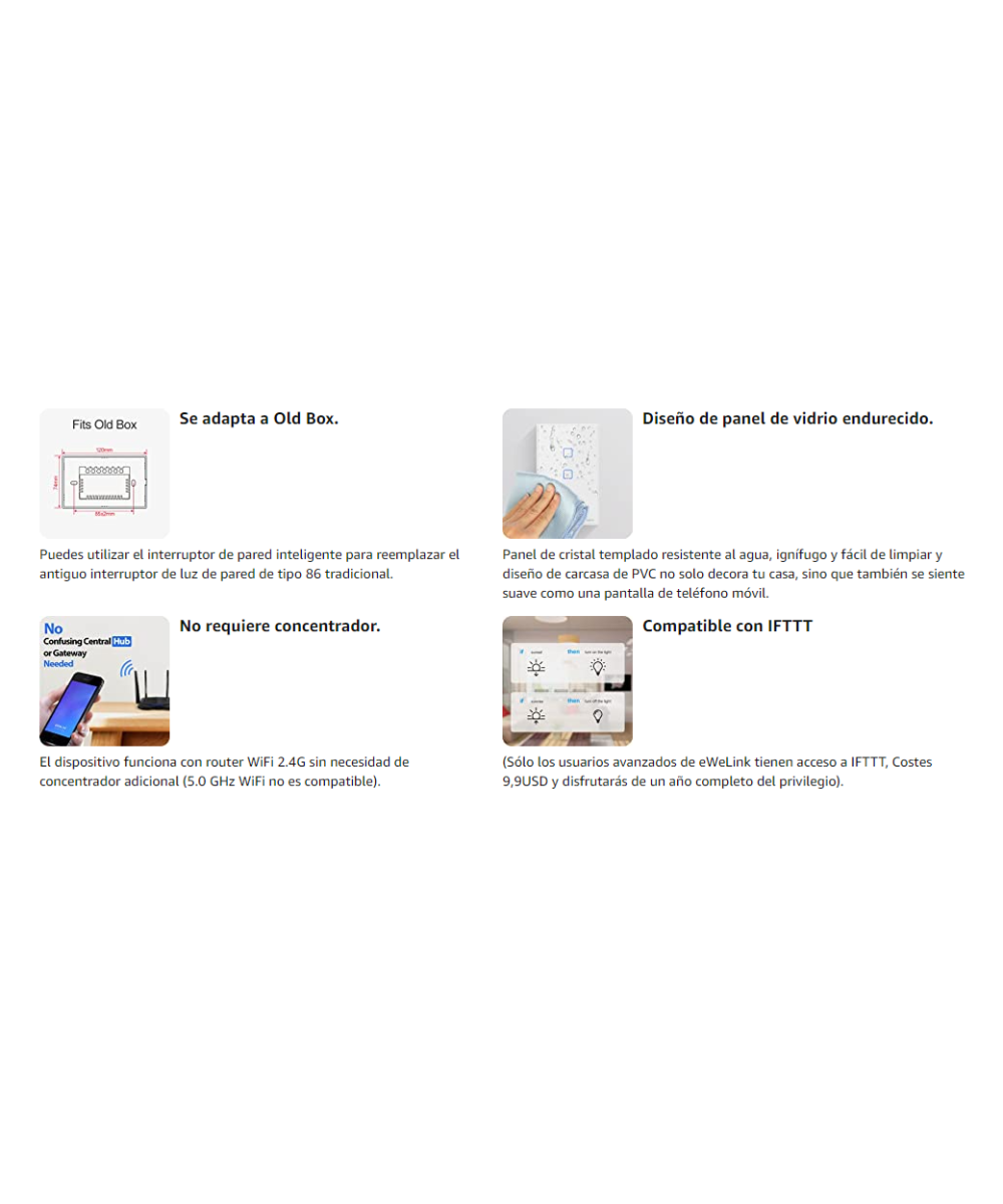 Interruptor Tactil de pared inteligente Wifi Sonoff T0US