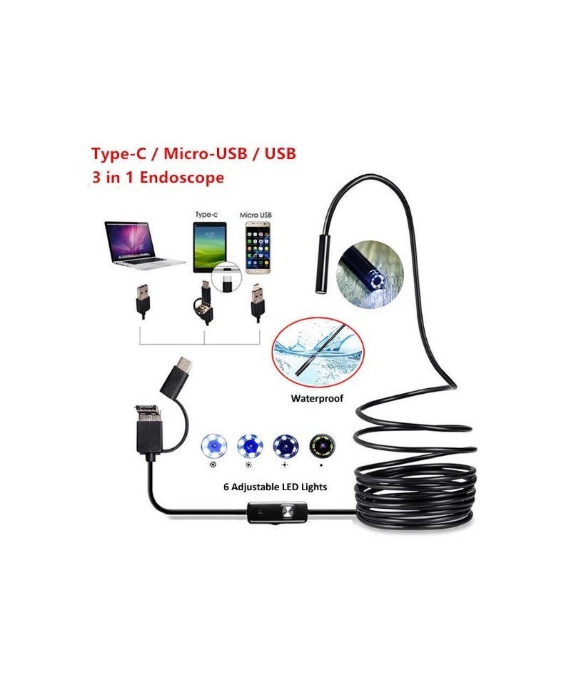 Endoscopio digital 3 en 1 con camara y luz 5m
