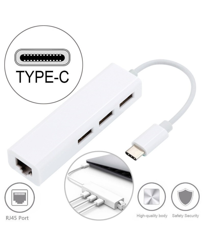 Adaptador de Red y HUB de USB-C a USB 2.0 y RJ45 10/100M