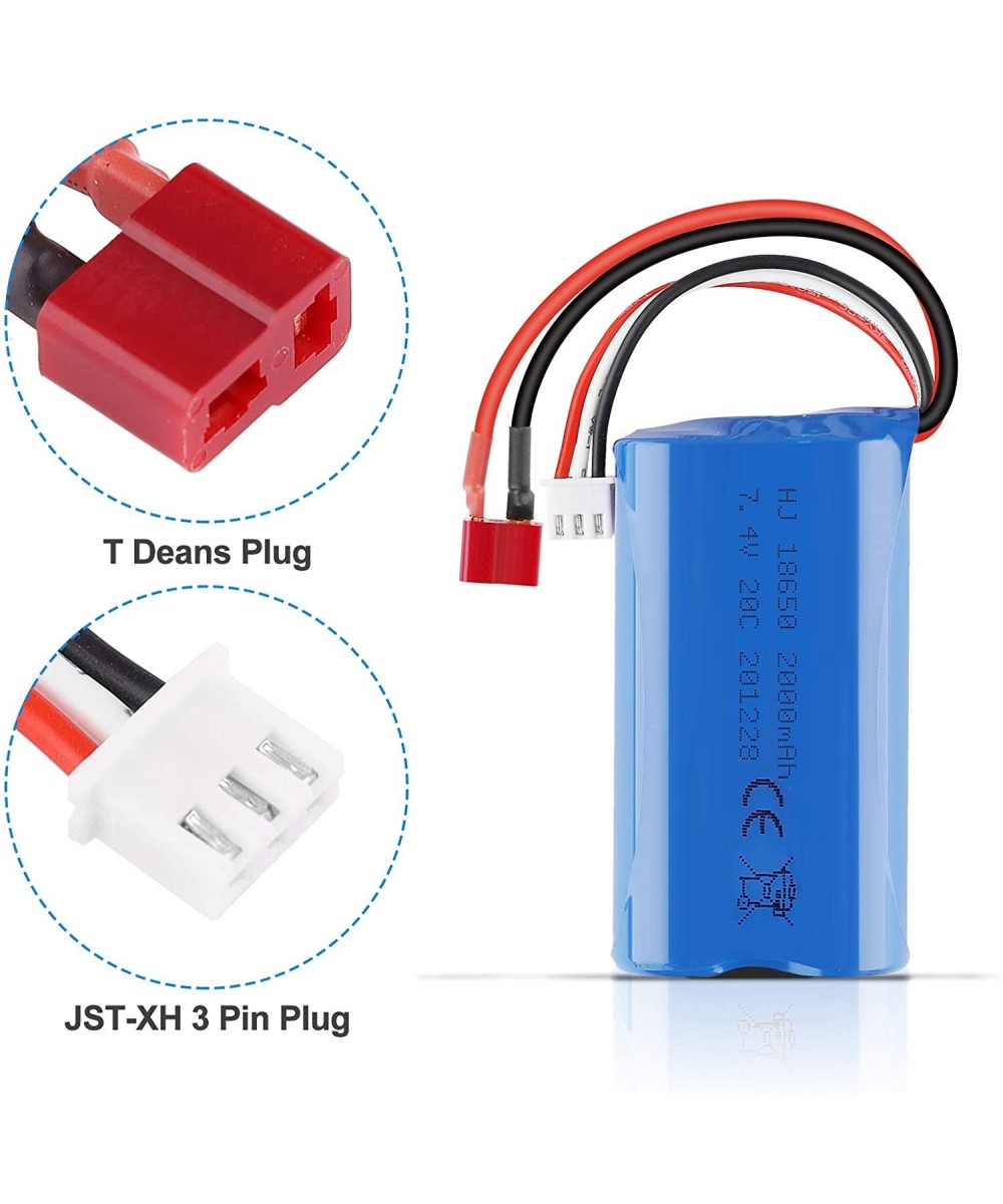 Pack 2 Batteries Li-ion 2S 7.4V 2000mAh + Chargeur - Prise T, Pour Voitures RC, Drones...