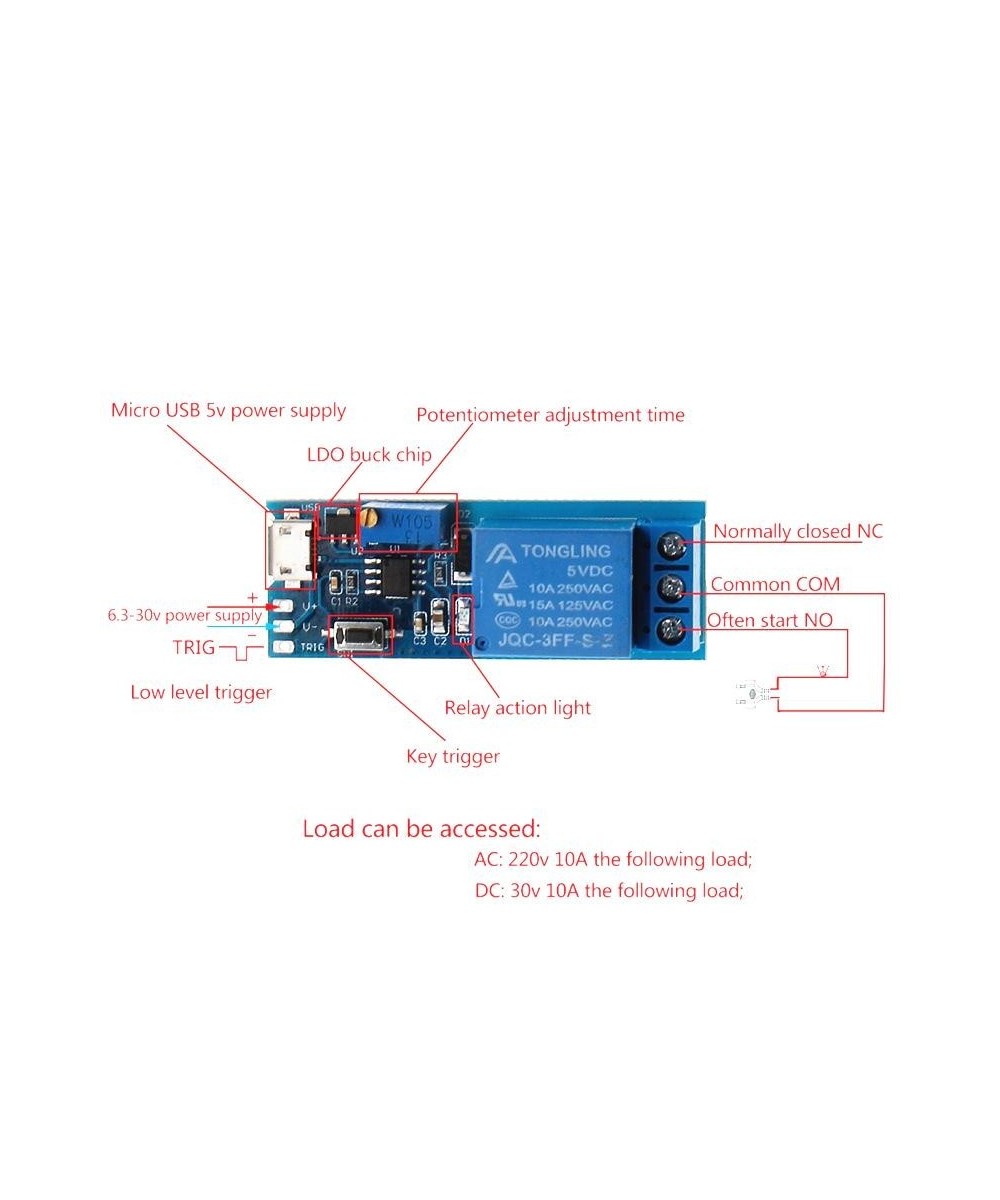 Modulo Temporizador de Rele Ajustable 5V-30V Micro USB