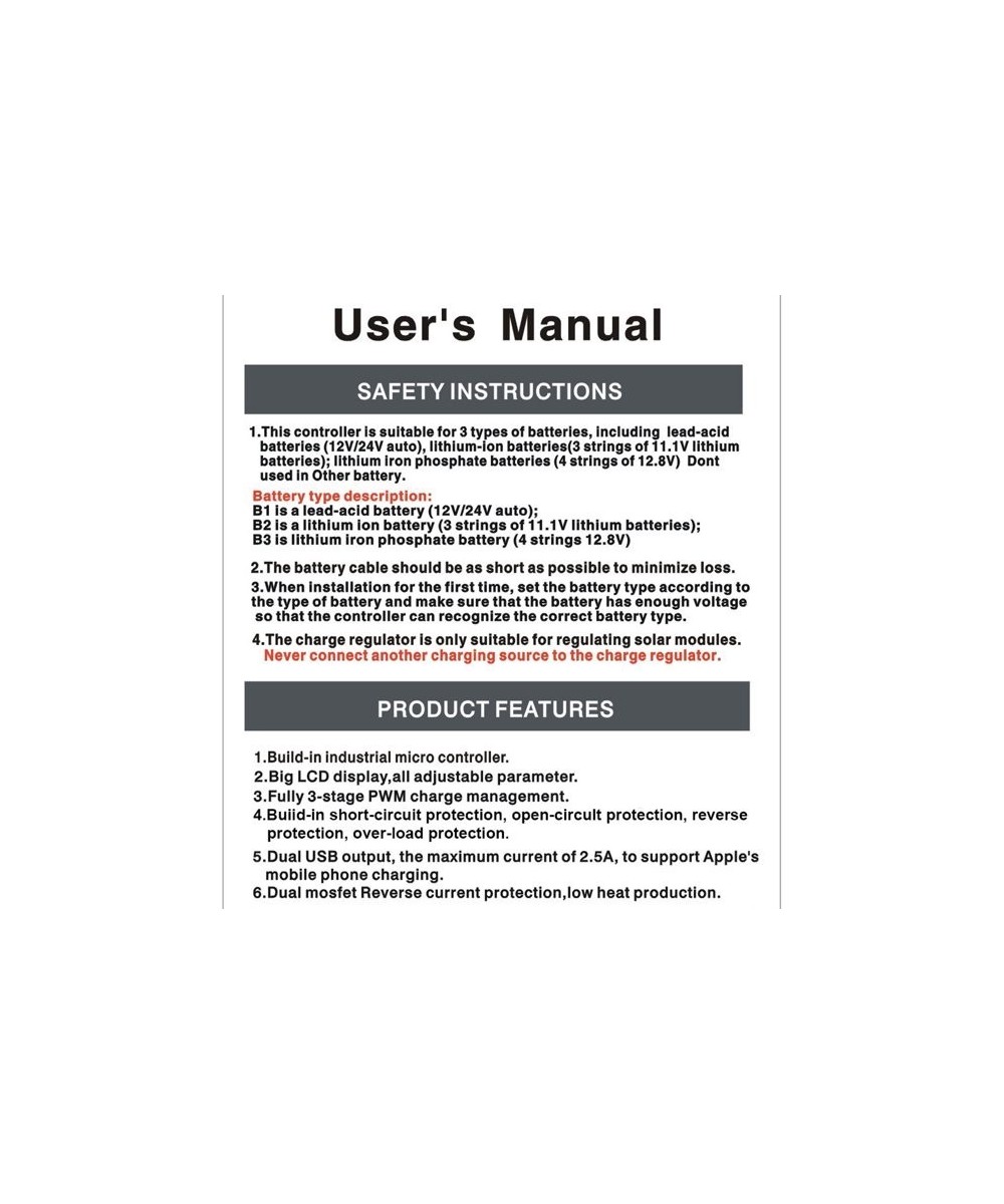 Controladores de Carga Solar 10A/20A/30A/60A 250w
