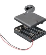 Contenedor de 4 baterias AA cerrado con interruptor ON/OFF color negro