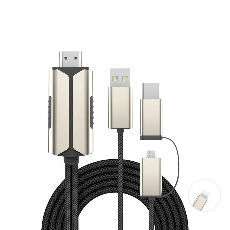 Adaptador USB-C/ Lightning/ MicroUSB a HDMI para Android/ IOS