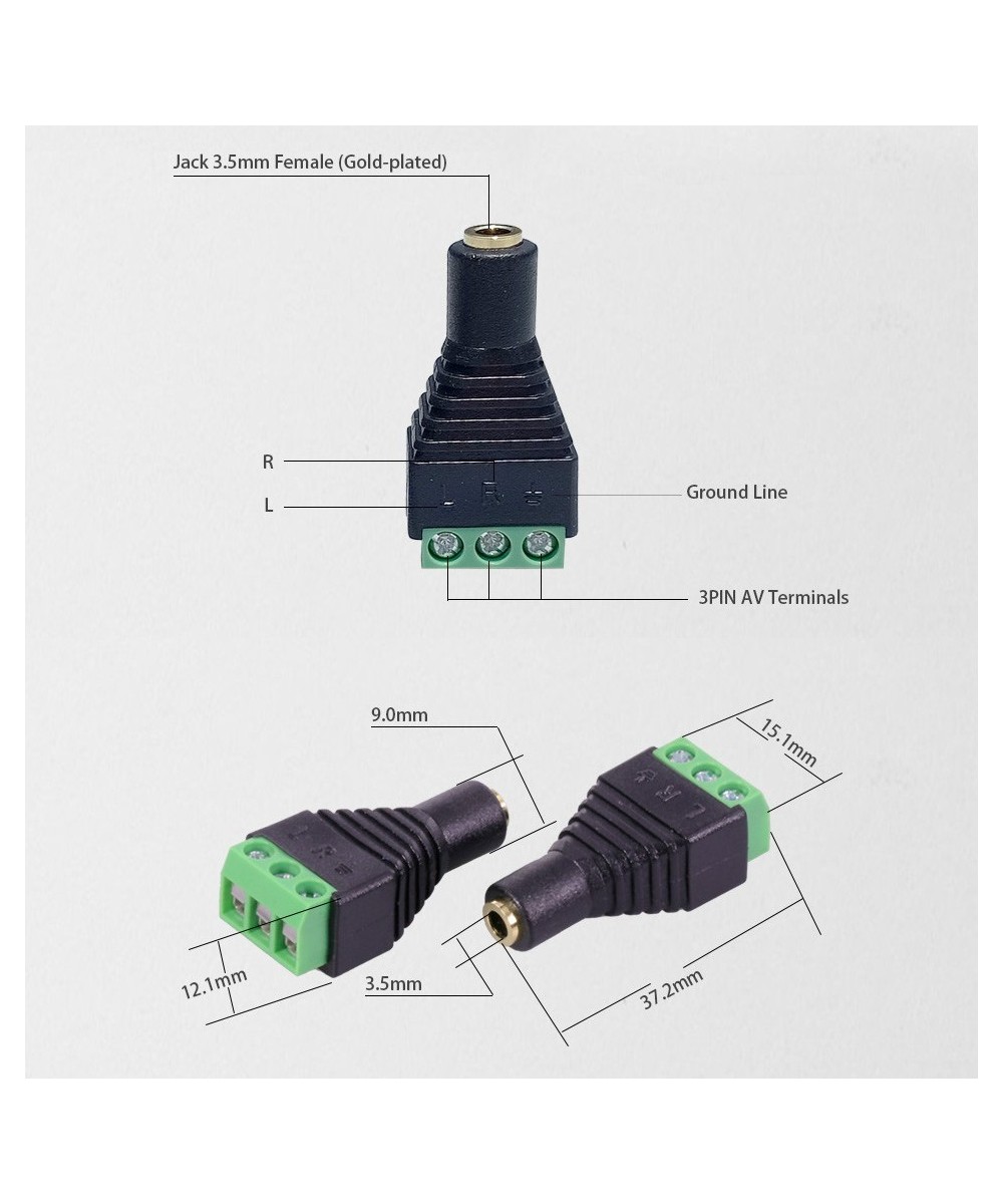 Conector de Audio 3.5mm a Terminal con 3 Tornillos