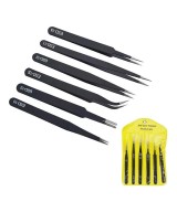 Set de pinzas antiestáticas de acero inoxidable 6 piezas