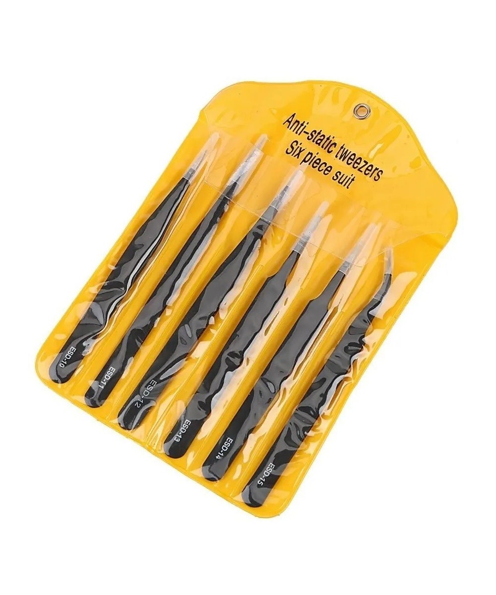 Set de pinzas antiestáticas de acero inoxidable 6 piezas