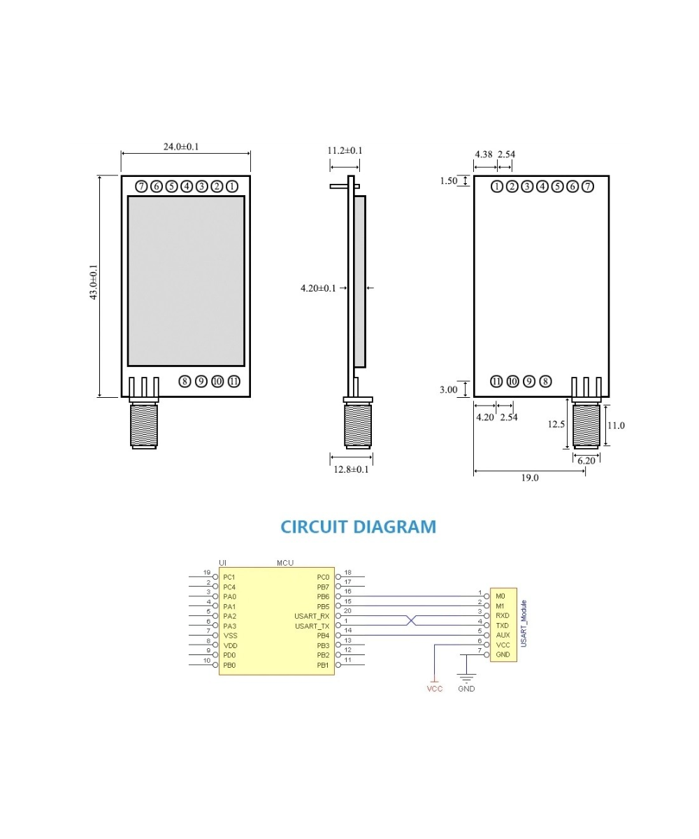 Enlace Lora 433Mhz 8KM E32-433T30D TTL 1W Tx/Rx