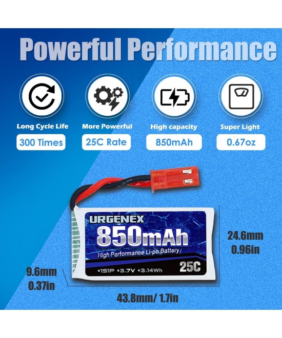 Bateria Recargable 3.7V URGENEX 380mAh / 850mAh tipo LiPo