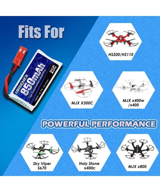 Bateria Recargable 3.7V URGENEX 380mAh / 850mAh tipo LiPo