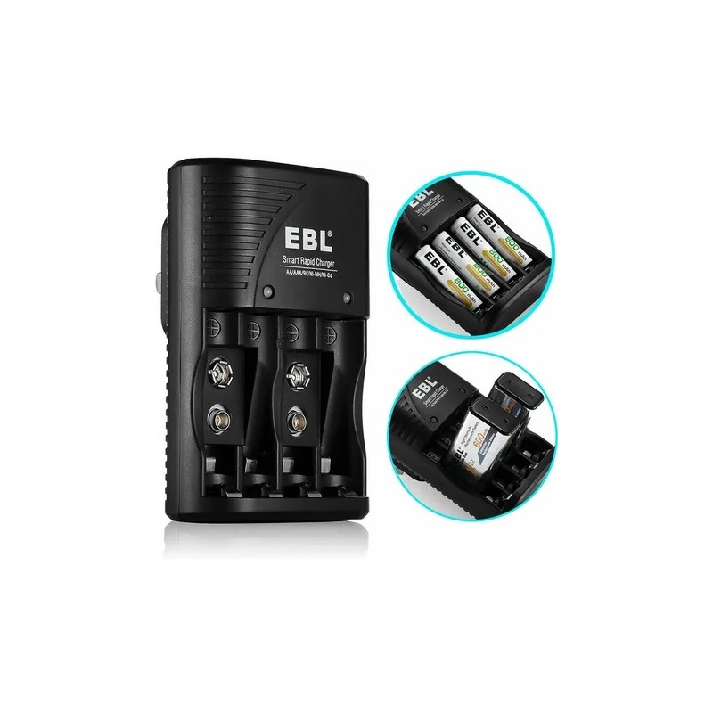 EBL Cargador de batería con pilas AA AAA, cargador de batería de 8 bahías y  4 pilas recargables AA de 2800 mAh y 4 pilas AAA NiMh
