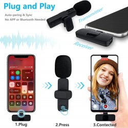 Micrófono Lavalier inalámbrico compatible con teléfono celular Android,  reducción de ruido, sincronización automática, micrófono inalámbrico  Plug-Play