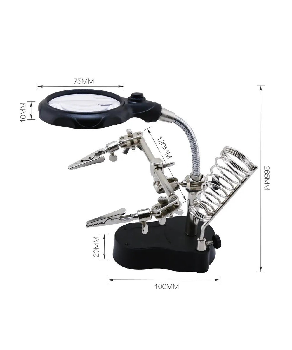 Lupa con Pinzas Sujetadoras y Luz LED TE-801