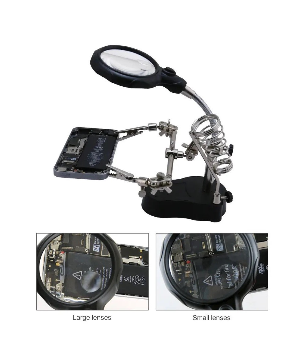 Lupa con Pinzas Sujetadoras y Luz LED TE-801