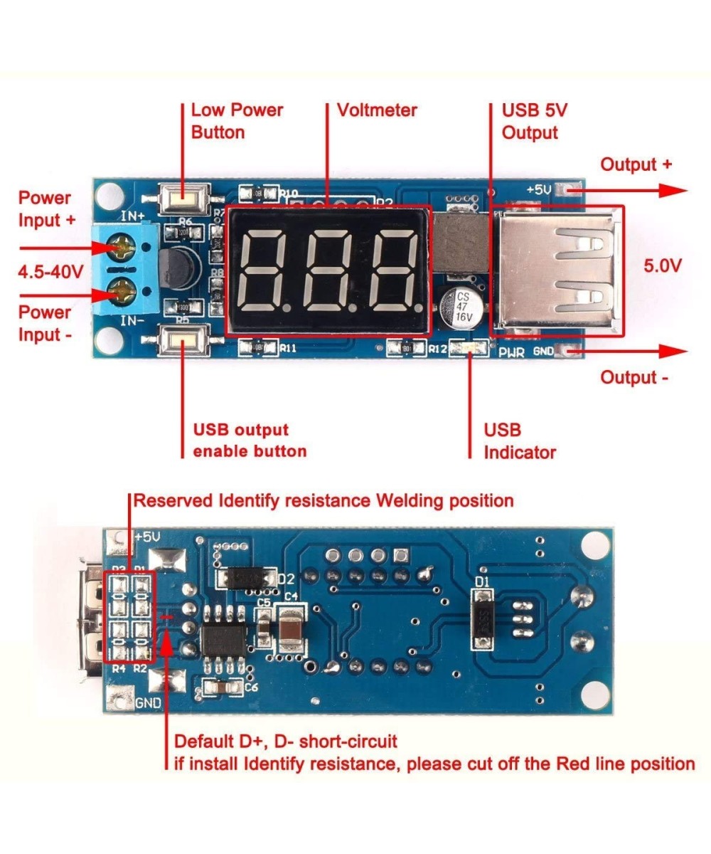 Regulador de voltaje descendente USB DC-DC 5V 2A HW-318 con pantalla