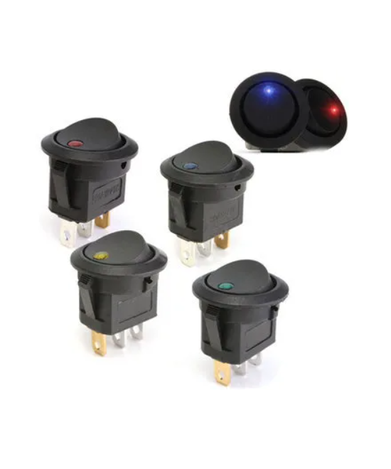 Interruptor redondo de 3 pines con luz roja ON/OFF