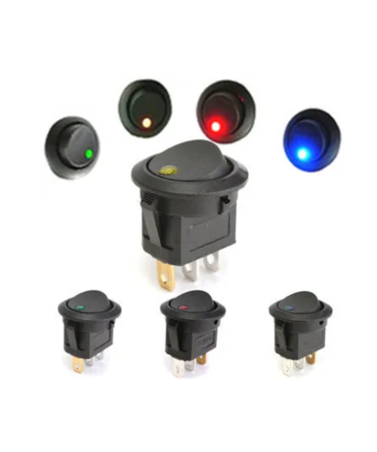 Interruptor redondo de 3 pines con luz roja ON/OFF