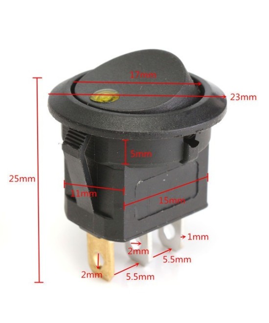 Interruptor redondo de 3 pines con luz roja ON/OFF