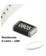 Resistencia SMD 1% 1/8W 0805 0.1OHM - 10MOHM (5 unidades)