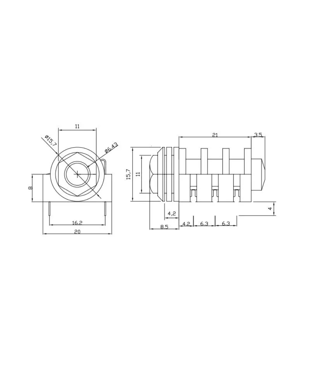 Conector hembra 6 pines para PCB 6.35mm 1/4 Mono/Stereo