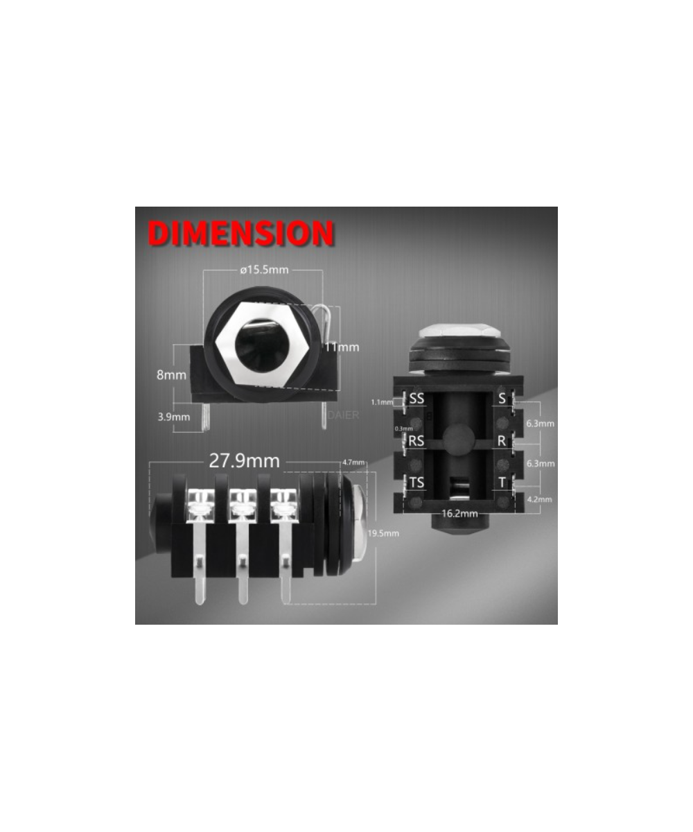 Conector hembra 6 pines para PCB 6.35mm 1/4 Mono/Stereo