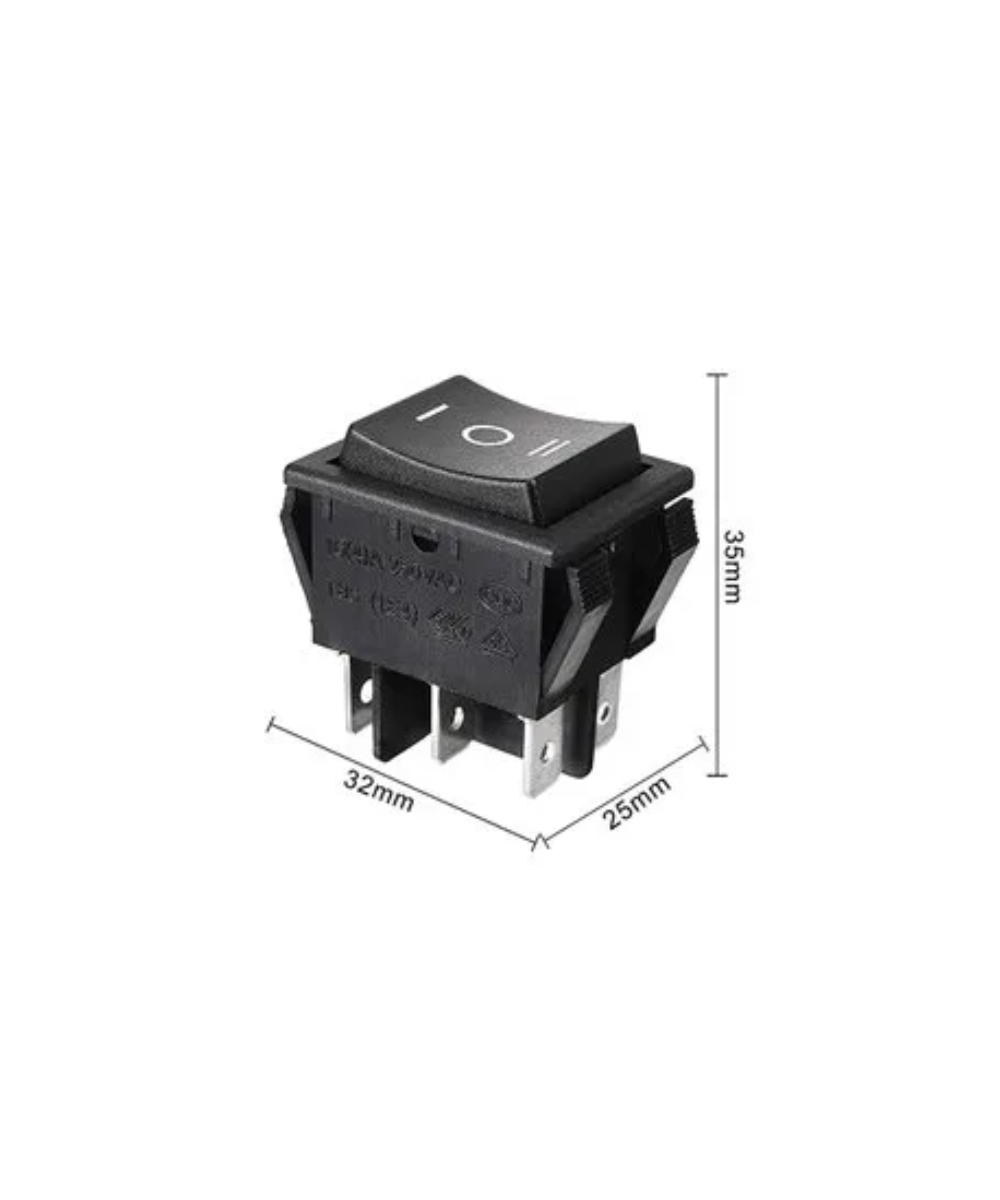 Interruptor momentaneo KCD4 T105/55, 3 posiciones ON-OFF-ON 6 pines