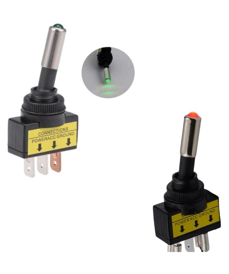 Interruptor de palanca 2 posiciones ASW-15D 3P 12V 20A con luz verde