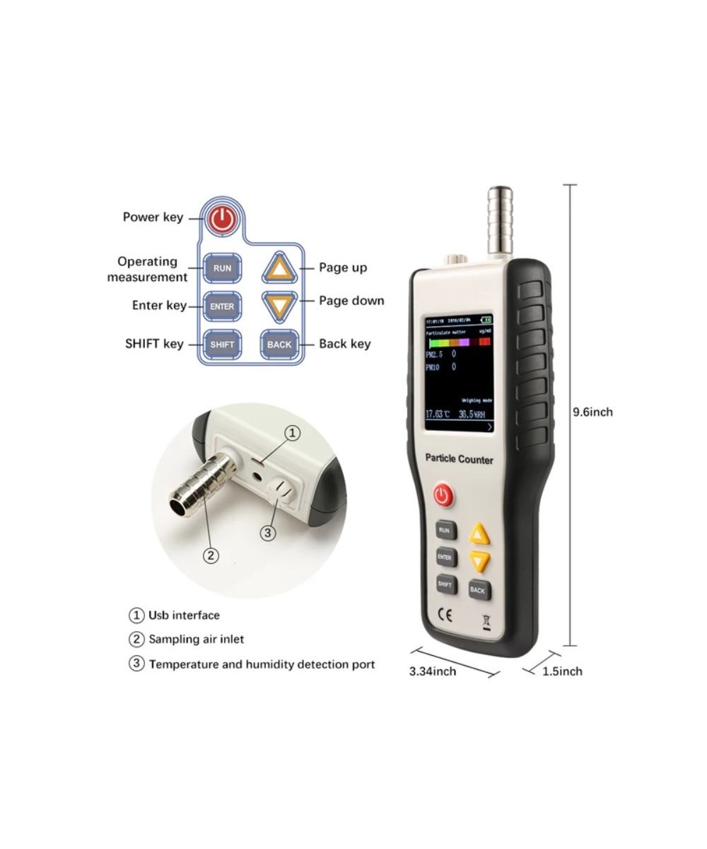 Medidor de calidad de aire (contador de particulas) recargable HTI HT-9600
