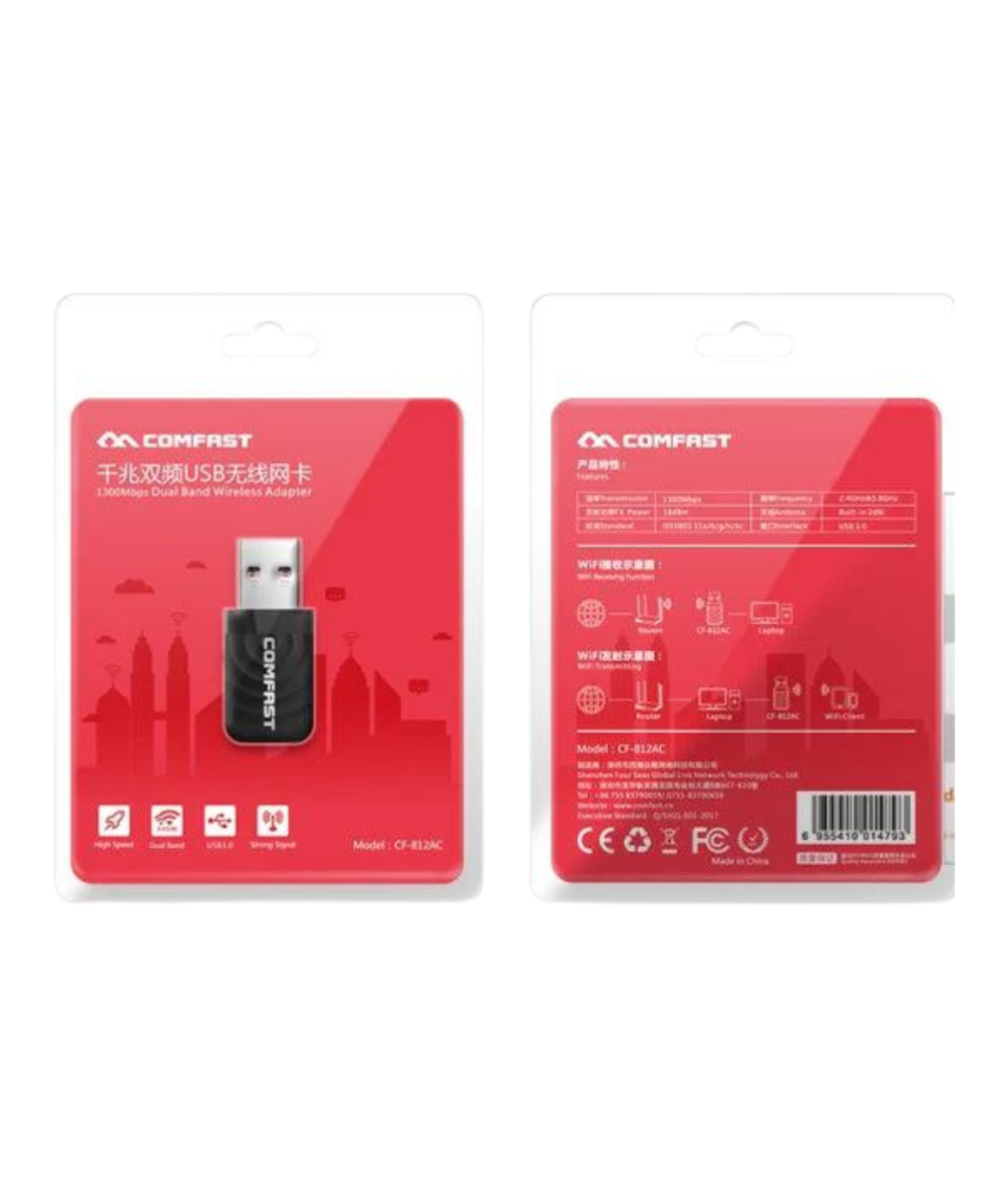 Adaptador WiFi Mini USB de Doble Banda 1300 Mbps COMFAST CF-812AC