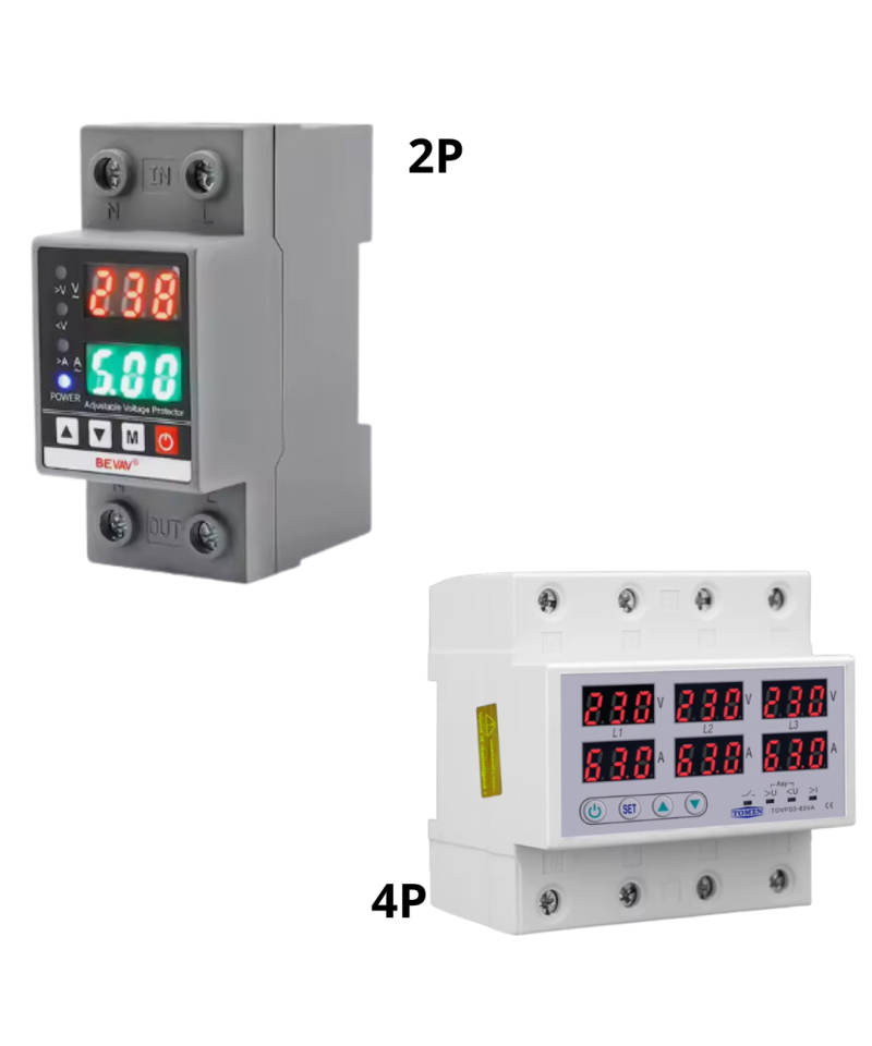 Monitor y protector monofasico 2P / trifasico 4P 63A 220V AC bajo y alto voltaje / amperaje