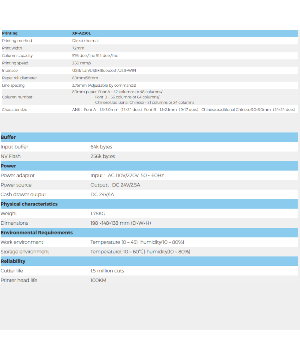 Impresora termica USB / LAN / SERIAL / WIFI de 80mm XP-A300L XPRINTER