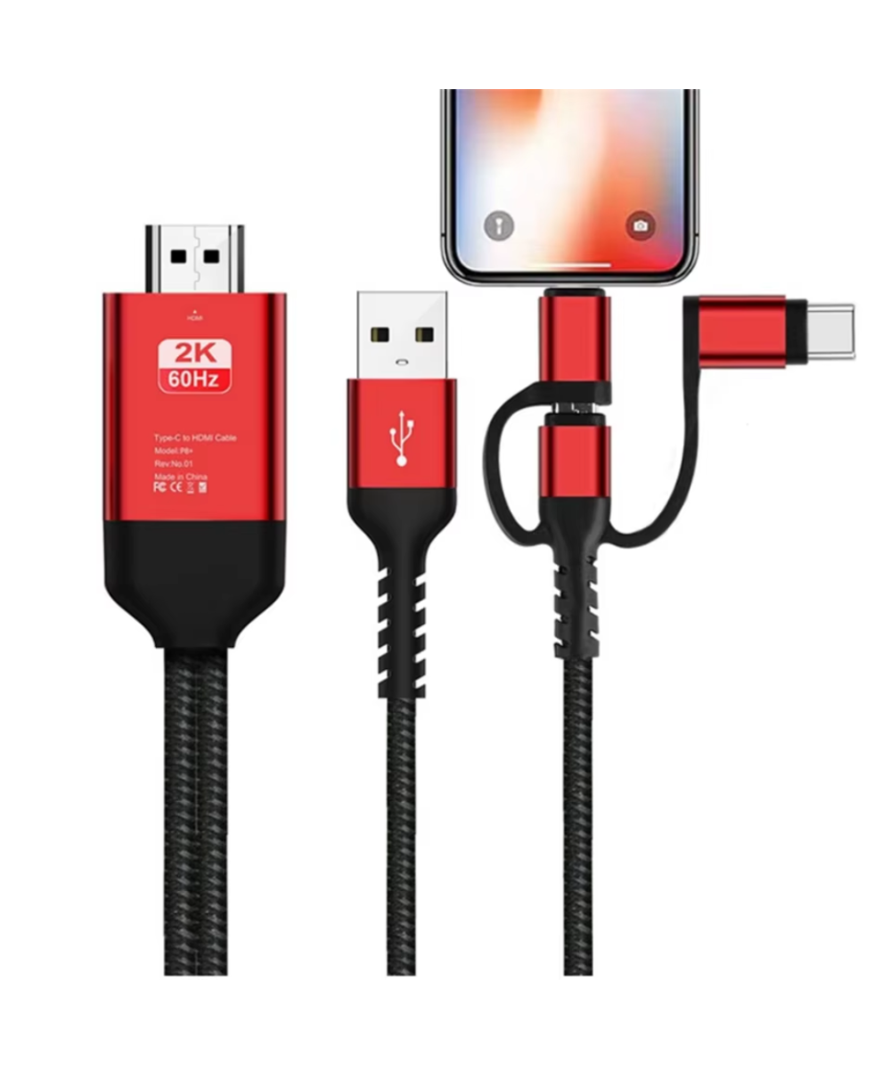 Adaptador USB-C/ Lightning/ MicroUSB a HDMI para Android/ IOS 2K