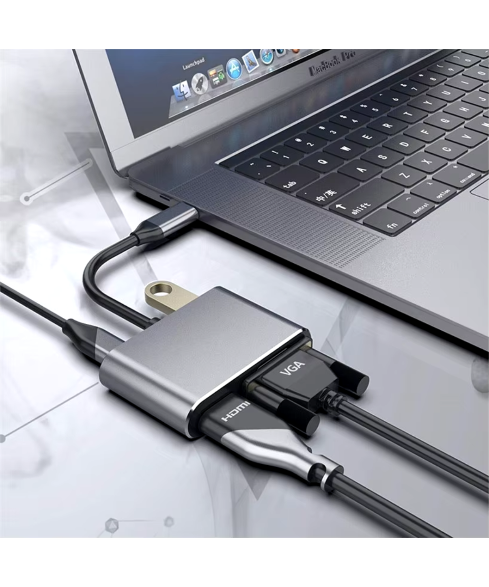 Adaptador USB-C A HDMI+VGA+USB+PD