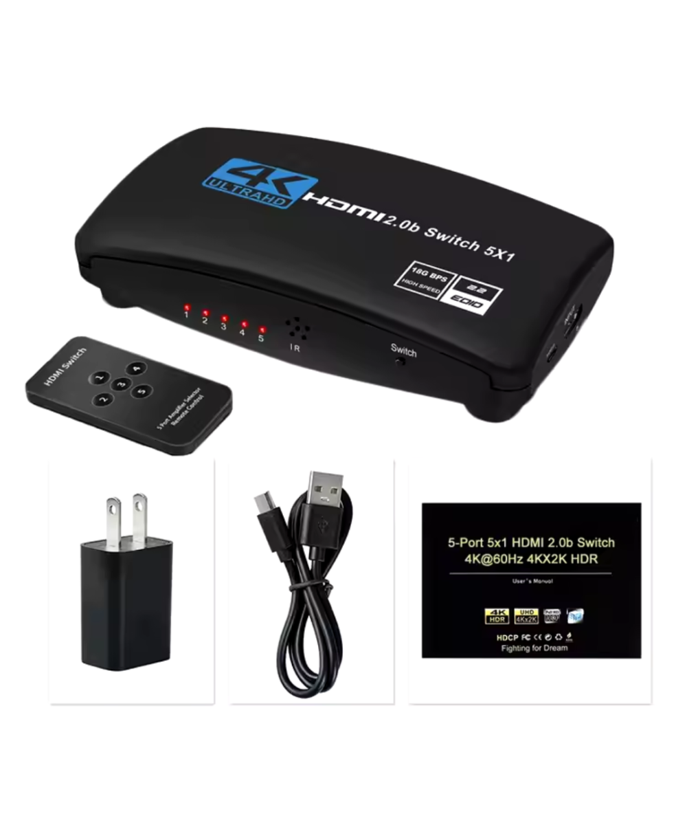 Separador de video HDMI 5 entradas a 1 salida 4K