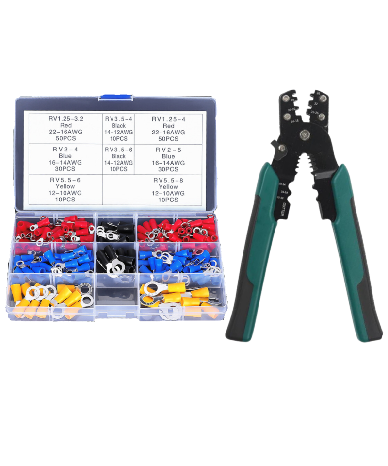 Crimpadora con Terminal para empalme para cable de energia redondos 200 unidades con estuche