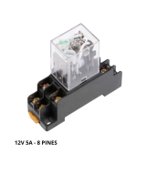 Rele electromagnético 12/24V DC - 110VAC 5A 8 y 11 pines con base para riel DIN