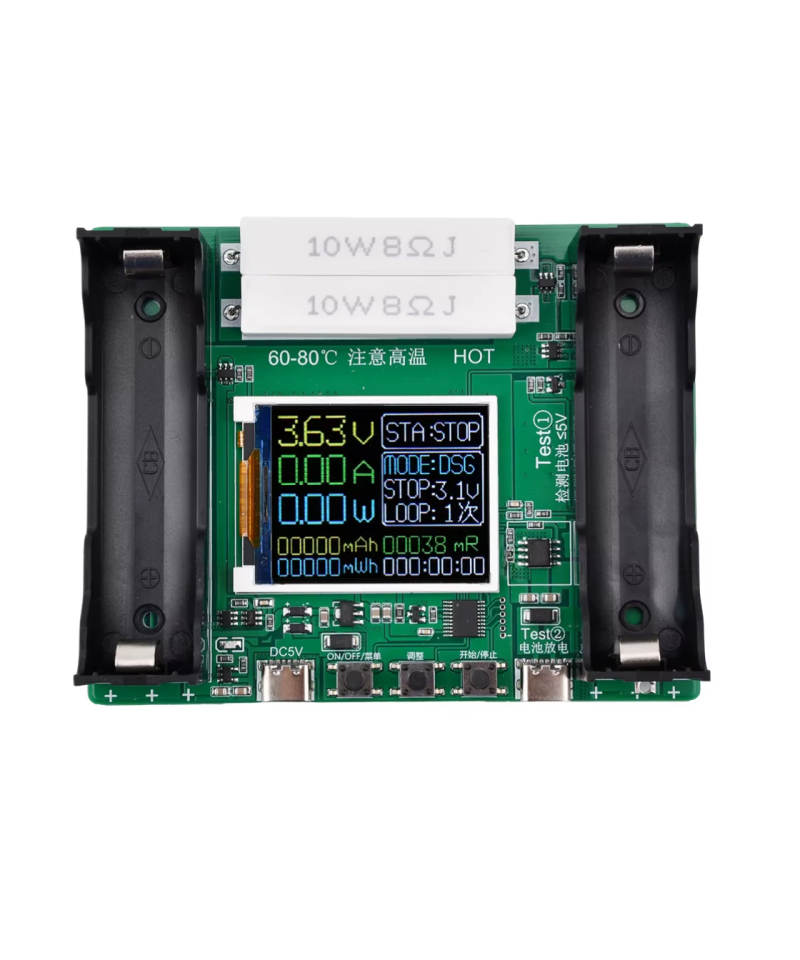 Medidor de prueba para baterias 18650 doble con puerto usb-c