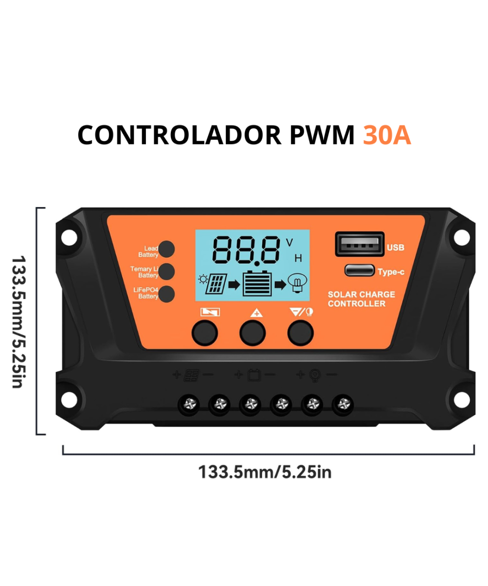 Controlador de carga Solar 30A lifePo4