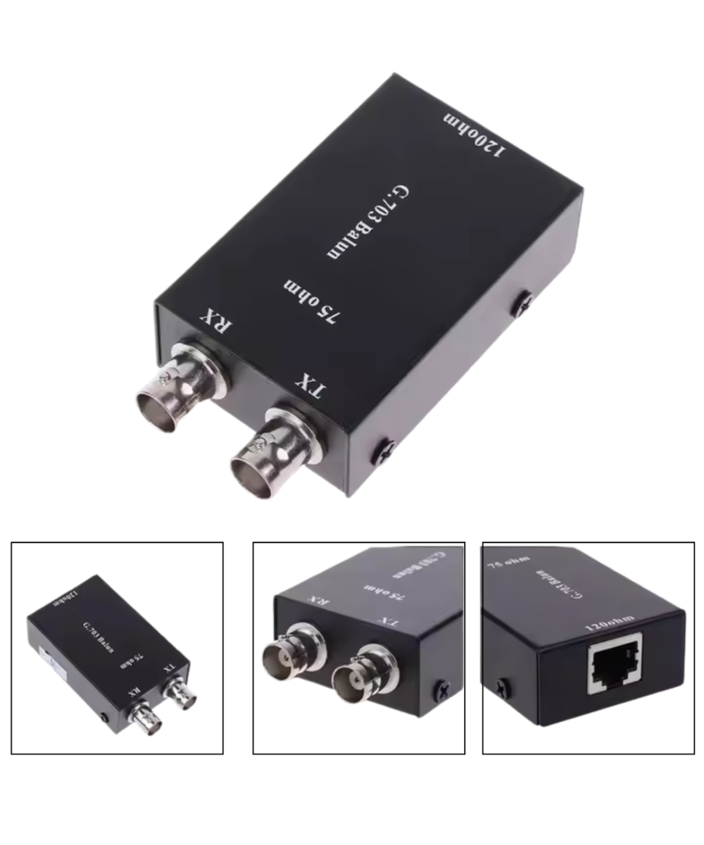 Convertidor coaxial BNC a RJ45 2.048Mbps G703 75 Ohm a 120 Ohm