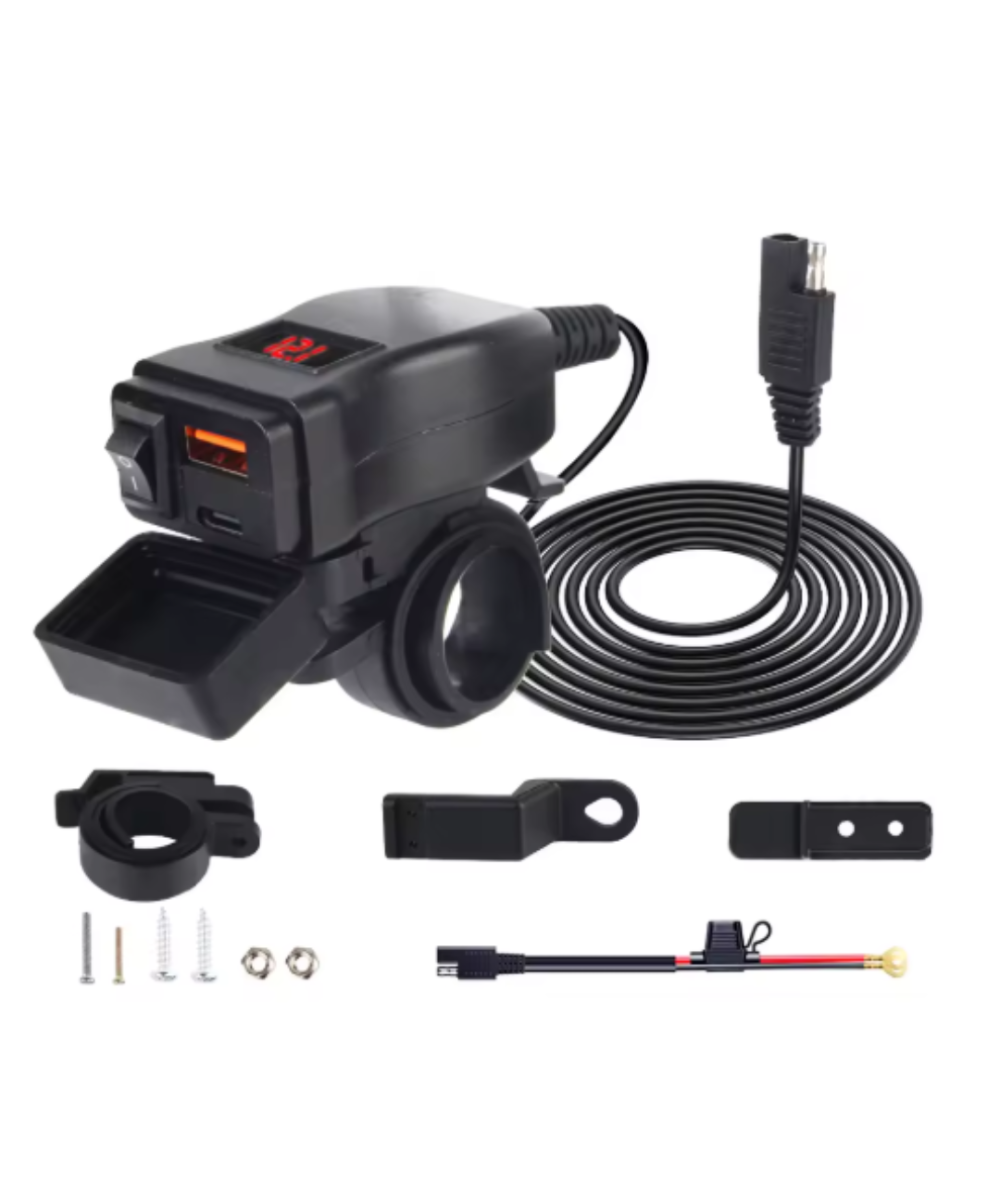 Adaptador de carga para moto / vehiculo 2 puertos USB 3.0 USB-C QC3.0 PD