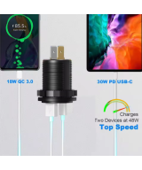 Adaptador de carga para vehiculo USB 3.0 USB-C QC3.0 PD 12-24V 60W (cigarrera)