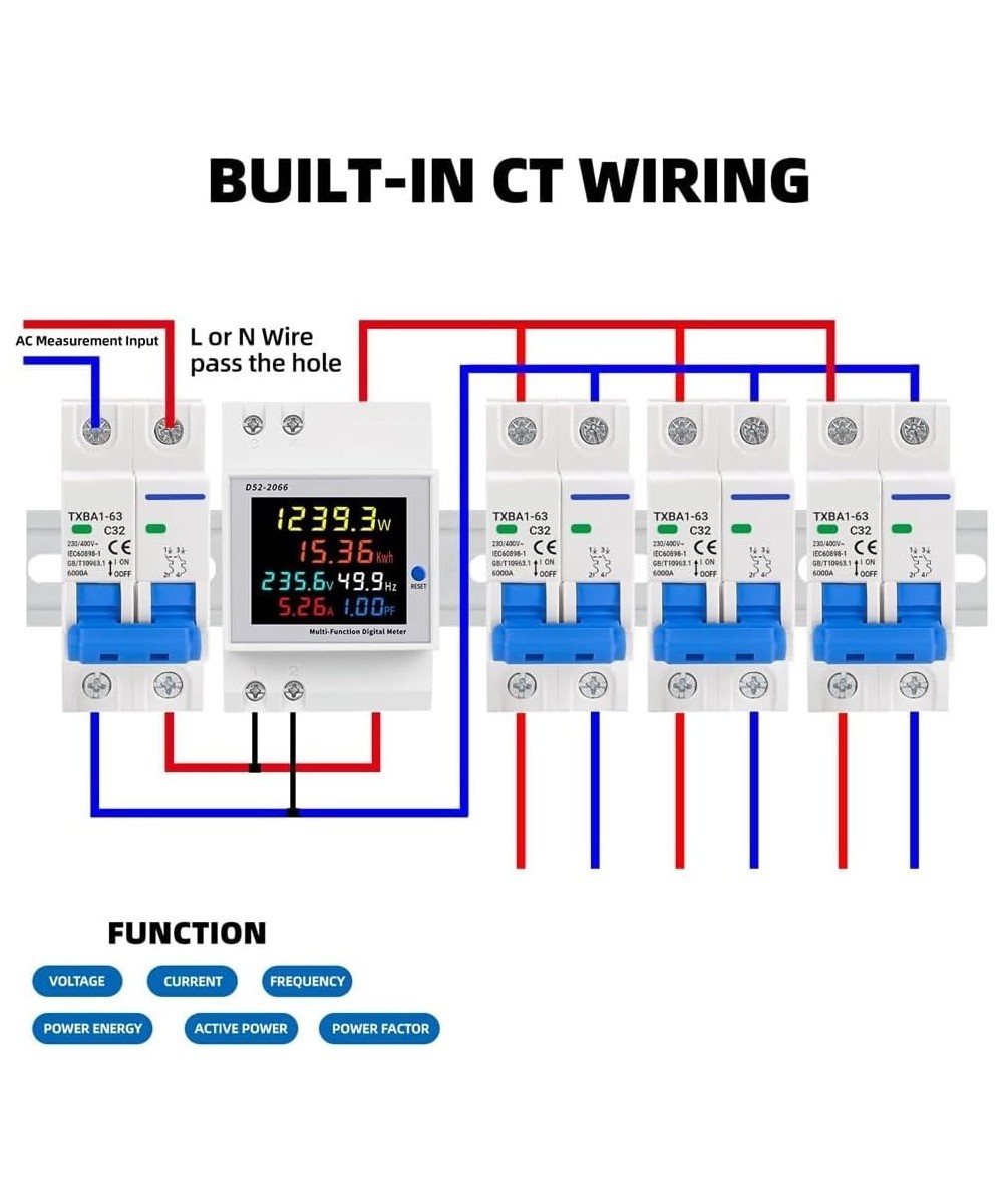 Monitor de Voltaje y Corriente Multifuncion para riel din AC40-300V 100A D52-2066