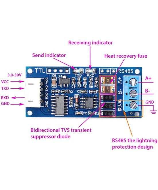 Modulo convertidor serial TTL a RS485 con terminales