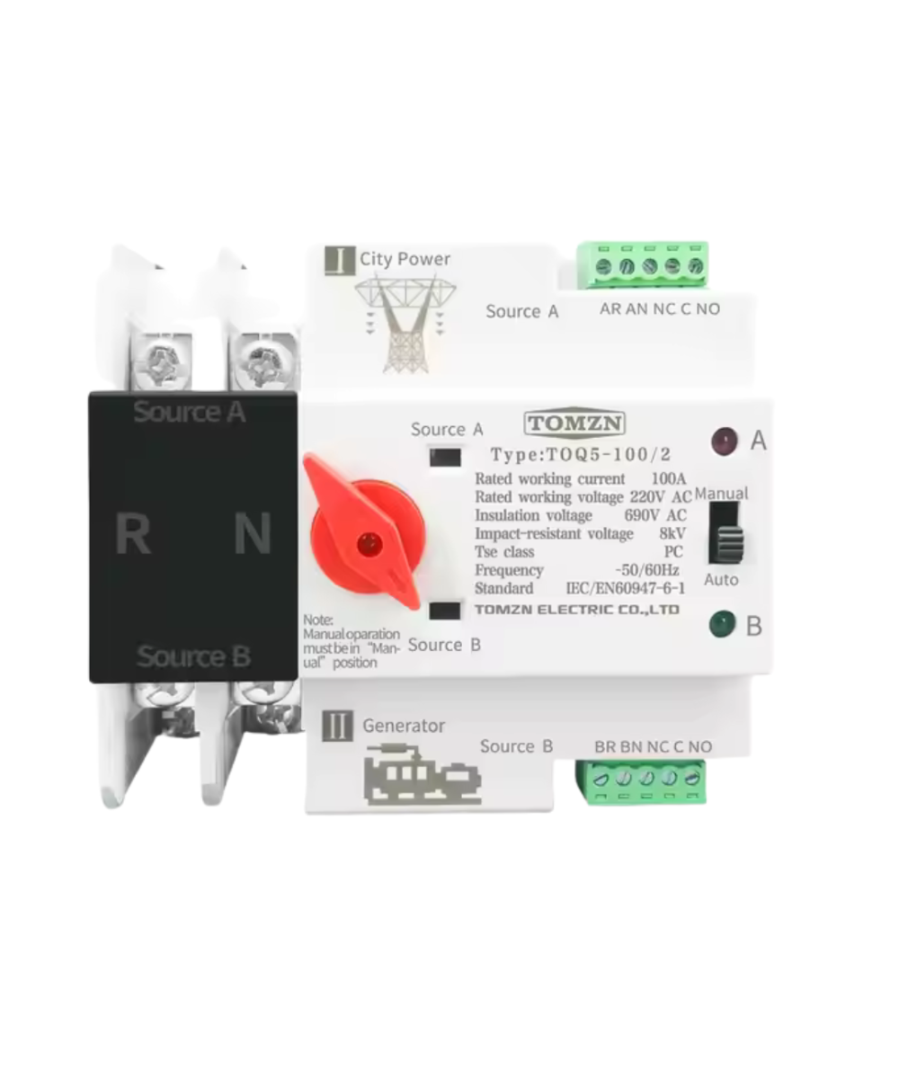 Transferencia Automatica ATS para riel DIN TOMZN 2P-4P 100A-250A 110/220V 60Hz