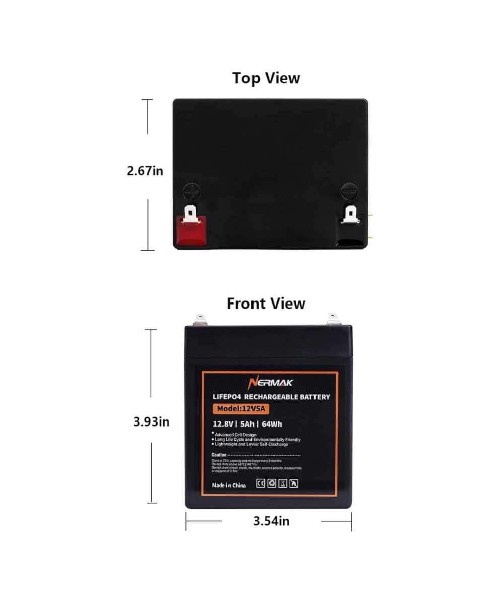 Batería de lifePO4 recargable Nermak 12.8V 5AH 64WH