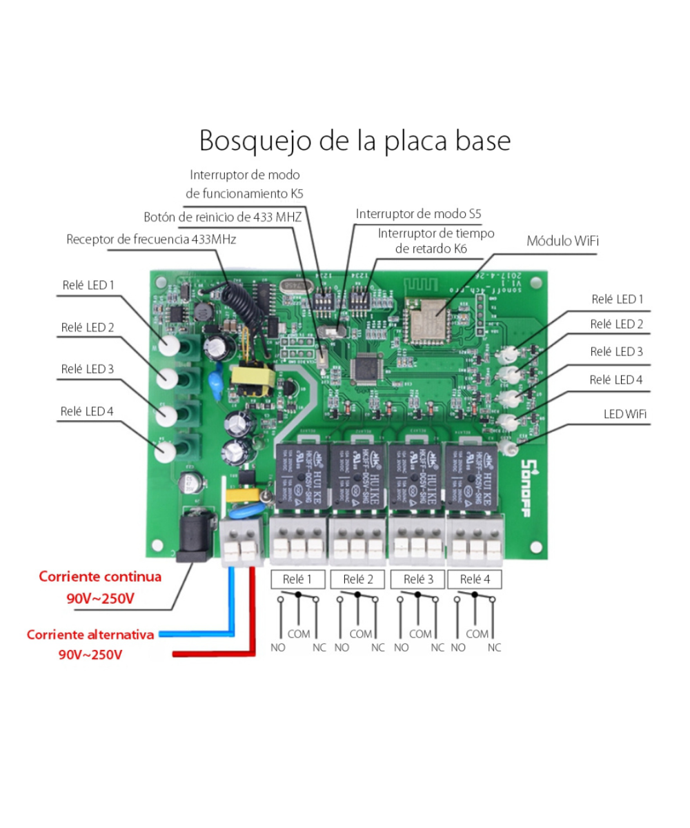 Relé de 4 canales inteligente R3 wifi sonoff